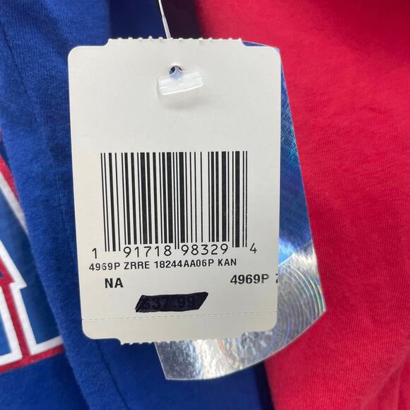 5th & Ocean Kansas Jayhawks Blue Red Baseball Style 3/4 Sleeve Scoop Neck Tshirt - Picture 6 of 6